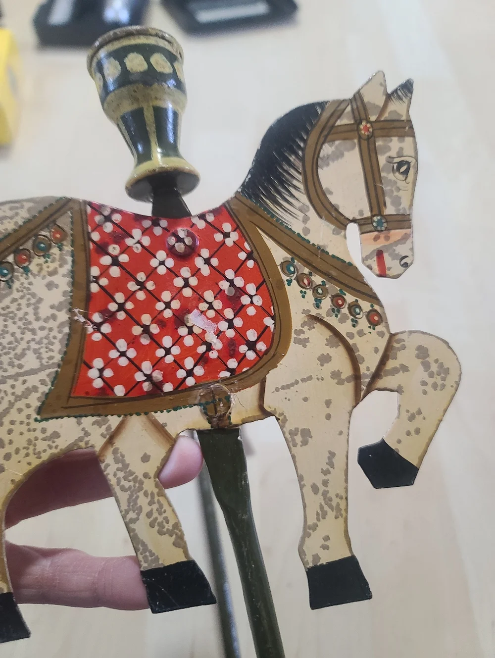 Pier 1 Tall Wrought Iron Hand-Painted Folk Carousel Horse Wall Candle Holders X2